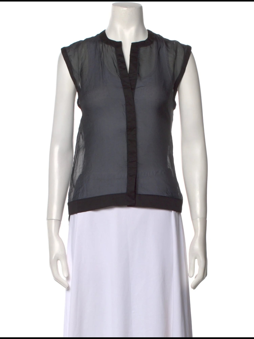 Helmut Lang Sheer Black Sleeveless Split-Neck Camisole